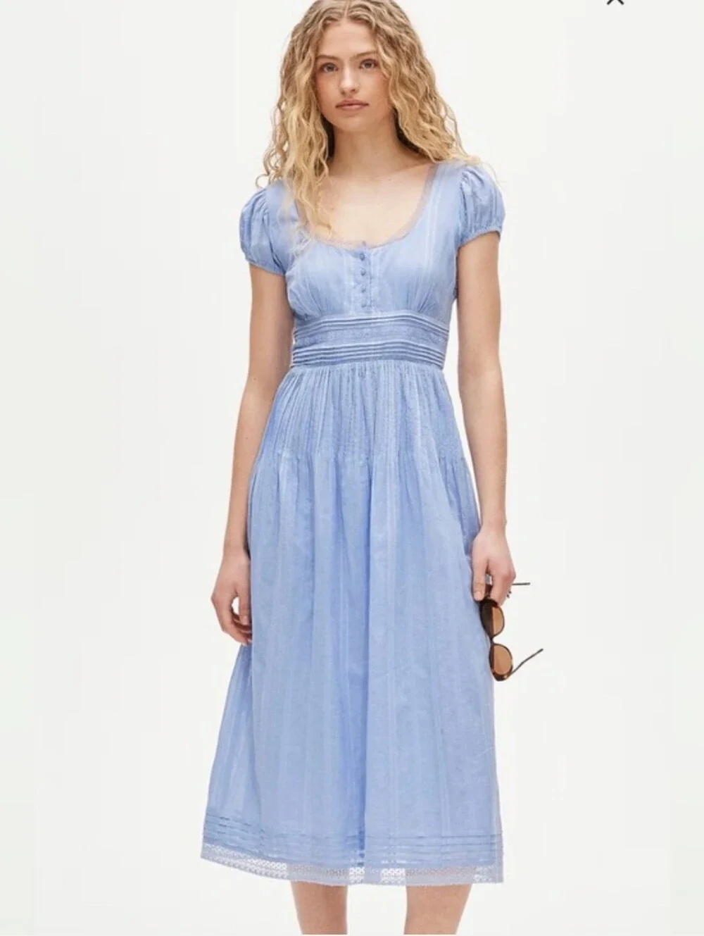 J Crew Lace-trim pintuck midi dress in cotton dobby Watercolor Blue CT695